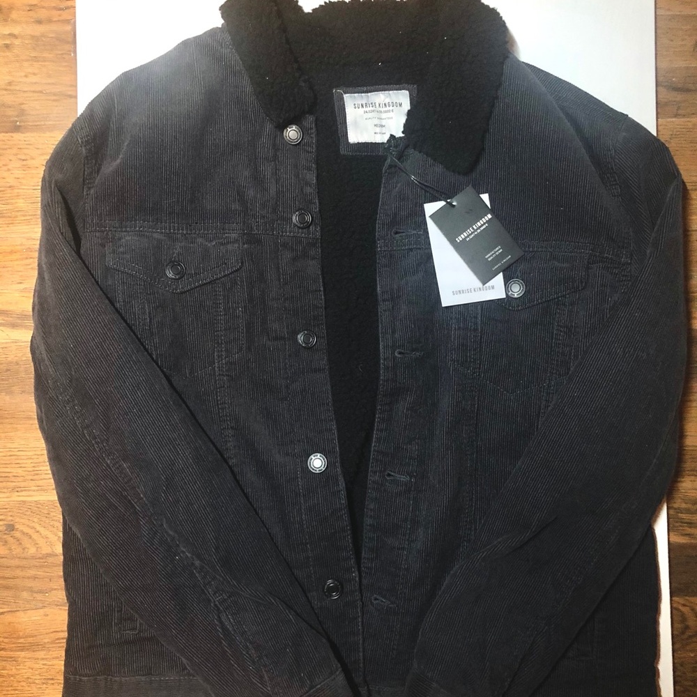 Black corduroy jacket with teddy fleece inside